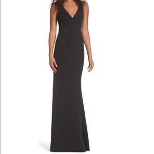 Katie May Mischka V-Neck Crepe Gown Black Size S
